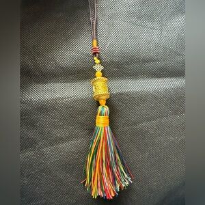 Tibetan Gold Prayer Wheel Tassel Charm | Handmade Spiritual Decor from Tibet